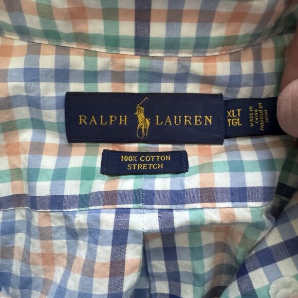 Ralph Lauren Men's Gingham Check 100% Cotton Stretch Button Down Size XLT - Picture 4 of 7